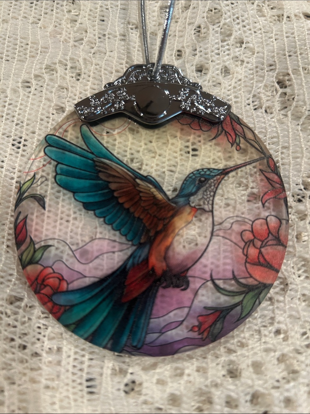 Stained Glass Hummingbird Decorative Ornament/ Suncatcher double sided NIB